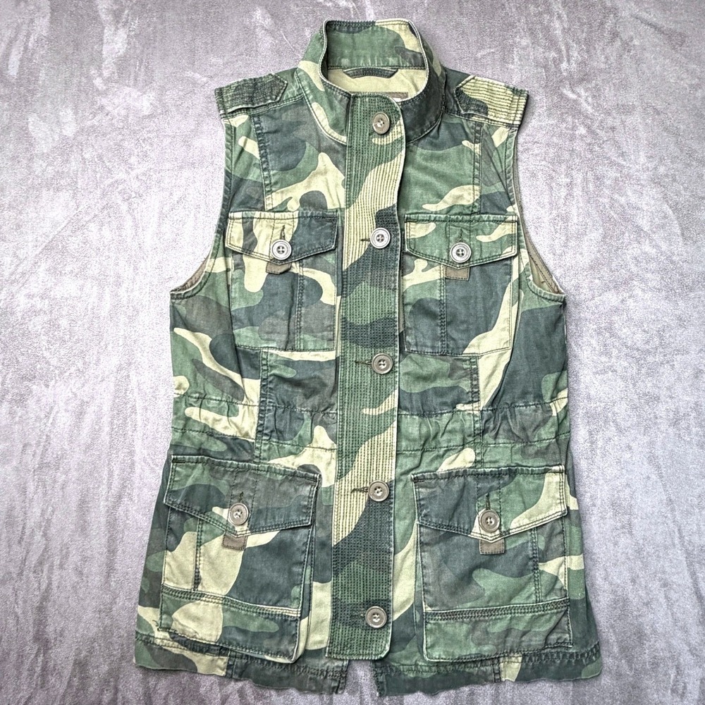 Abercrombie & Fitch Camo Utility Vest Womens Sz S Green Cotton Multi-Pocket Army